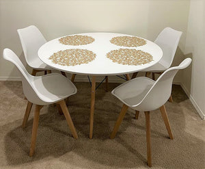 42" Deluxe Solid Wood Mid-Century Dining Table, Large Round Table With 4 Sturdy Legs, Chic