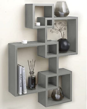 4 Cube Intersecting Mounted Floating Wall Shelves GRAY