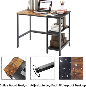47" Solid Heavy-Duty Reversible Computer Desk With Adjustable Shelves, Sturdy PC Desk, Rustic/Black