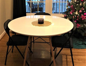 42" Deluxe Solid Wood Mid-Century Dining Table, Large Round Table With 4 Sturdy Legs, Chic