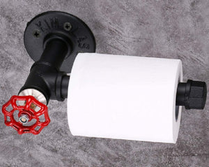 Vintage Style Toilet Paper Holder, Industrial Iron Pipe with Red Handle