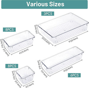 25 PCS Clear Plastic Drawer Organizer Set 4 Sizes Desk Drawer Divider