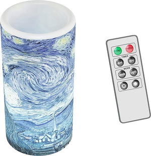 Scented Starry Night LED Candle Remote Timer Flickering Flameless Van Gogh Art