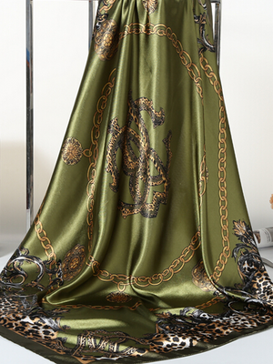 💯PRICE DROP!! Women Fashion Large Leopard Silk Satin Square Scarves, Army Green