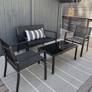 4 Piece Outdoor Patio Furniture Set, Loveseat Chairs Table, Black