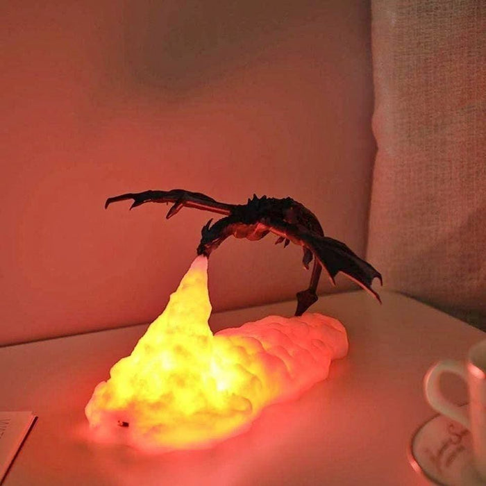 3D Printed Volcano Dragon Lamps, Dragon Fire Breathing Light w/ LED Warm Light w/ USB Rechargeable