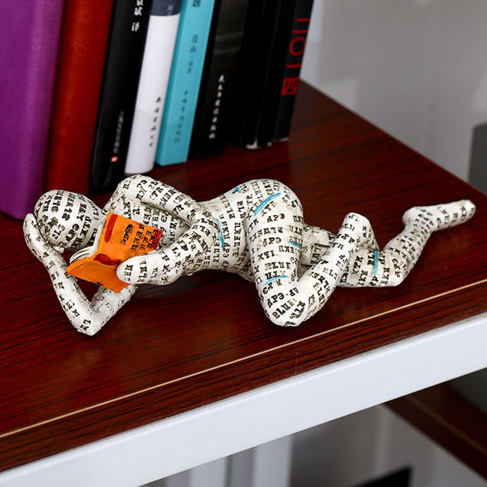 🌸FLASH SALE! Reading Woman Resin Sculptures Bookshelf Ornaments (Lying Down)🌸