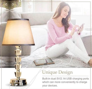 2pcs Lifeholder Bedside Lamp, Exquisite Crystal Lamp with Dual USB Ports, Dimmable Touch Lamp Includ