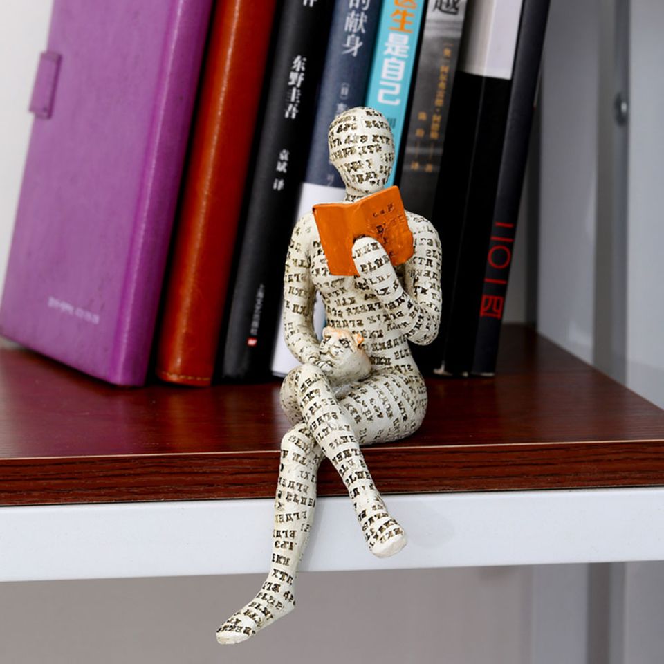 🌸Reading Woman Statue Resin Sculptures Bookshelf Ornaments (Sitting with Cat)🌸