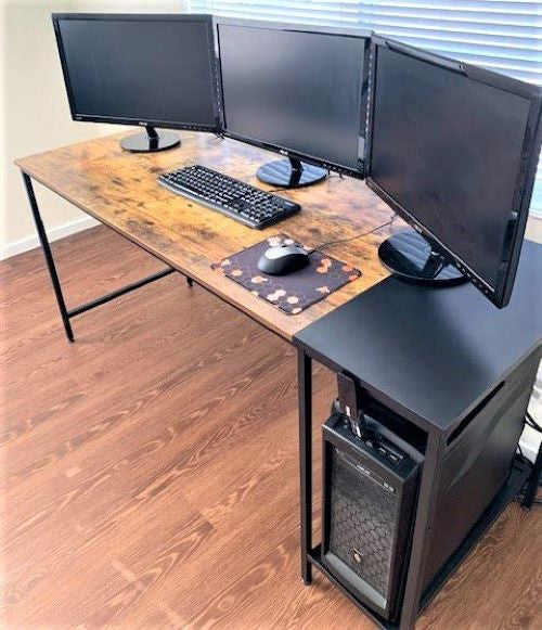 47" Solid Heavy-Duty Reversible Computer Desk With Adjustable Shelves, Sturdy PC Desk, Rustic/Black