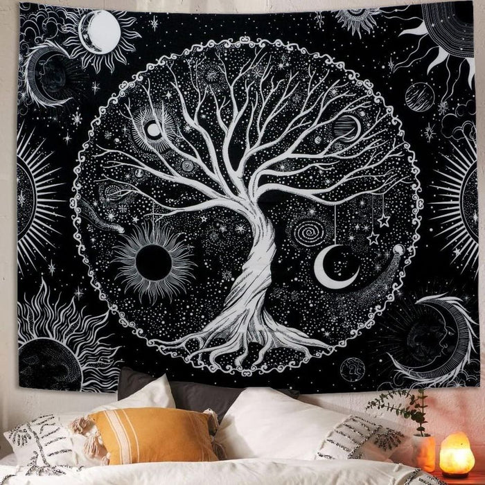 Tree of Life Wall Hanging Tapestry, Sun& Moon Tapestry, Aesthetic Wall Art (50x 60 In)