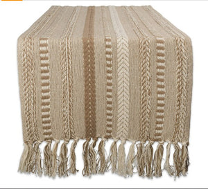 Gorgeous Farmhouse Hand Woven Neutral Rustic Boho Cotton Table Runner | Holidays Decor -15x72"