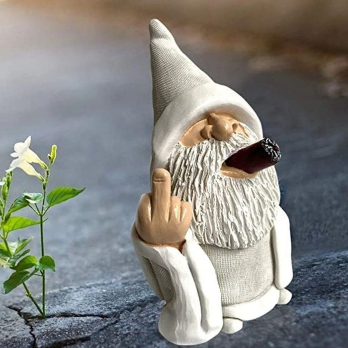 Outdoor Garden Gnome, Smoking Middle Finger Gnome,White Wizard Gnome