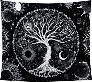 Tree of Life Wall Hanging Tapestry, Sun& Moon Tapestry, Aesthetic Wall Art (50x 60 In)