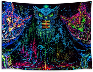Psychedelic Owl Trippy Forest Line Art Tapestry 60X40 Inch