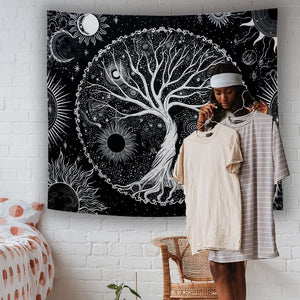 Tree of Life Wall Hanging Tapestry, Sun& Moon Tapestry, Aesthetic Wall Art (50x 60 In)