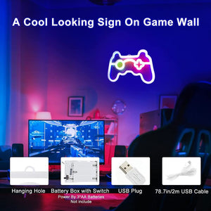 LED Game Neon Sign, Gamepad Shape Neon Light for Bedroom Wall Decor LED Light, NEW