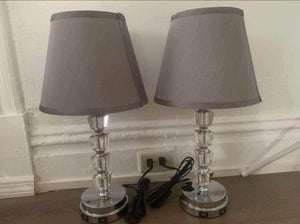 2pcs Lifeholder Bedside Lamp, Exquisite Crystal Lamp with Dual USB Ports, Dimmable Touch Lamp Includ