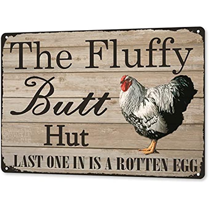 Funny Chicken Coop Sign The Fluffy Butt Hut Tin Wall Decor 8x12 Inch New