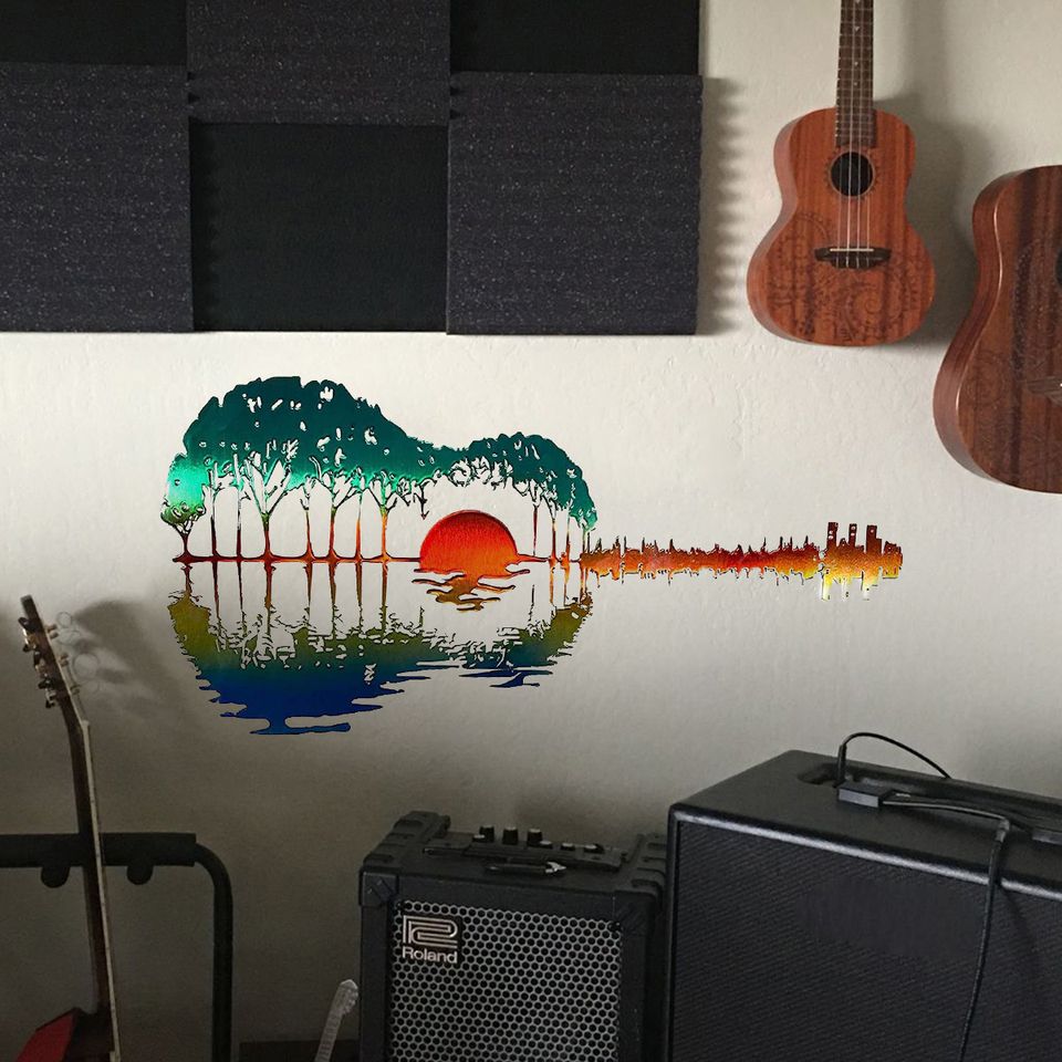 🌸TOP SELLING! Landscape Sunset Pattern Guitar Abstract Wall Art Decor (35*17cm)🌸