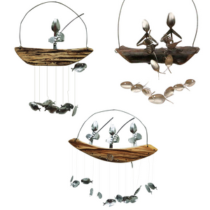 🌸TOP SELLING! 3 Fishing Man Spoon Fish Sculptures Wind Chime Ornament🌸