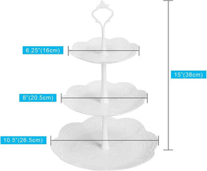 3-TIER Cupcake Pastry Stand Embossed Display Tower, Pastry Serving Tray for ALL Occasions