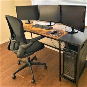47" Solid Heavy-Duty Reversible Computer Desk With Adjustable Shelves, Sturdy PC Desk, Rustic/Black