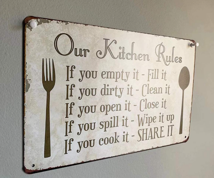 NEW Kitchen Rules Plaque Wall Decor Rustic Metal Tin Sign 12x8in