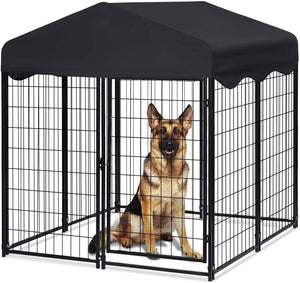 Large Dog Kennel Dog House 4ft x 4.2ft x 4.45ft Heavy Duty Metal Dog Crate Cage with Roof