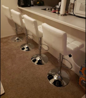 NEW, Set of Four (4) Leather Adjustable Swivel Bar Stools Dining chairs, Modern Barstools, White