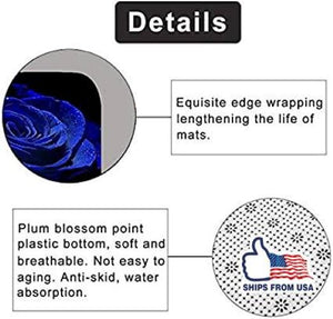 Shower Curtain Royal Blue Rose Curtain Set Non-slip Bath Rugs Toilet Mat 4 PCS