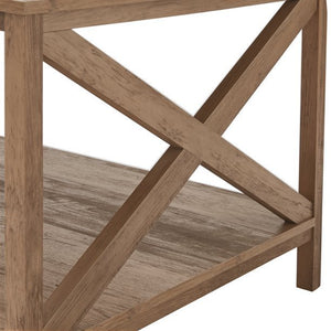 Beautiful Solid Wood Farmhouse Coffee Table With Open Bottom Shelf, Sturdy X-Frame Design, Oak