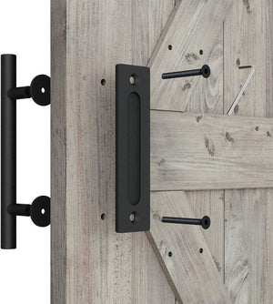 12" Sliding Barn Door Handles Black Hardware with Flush Finger Pull, Large Rustic Black