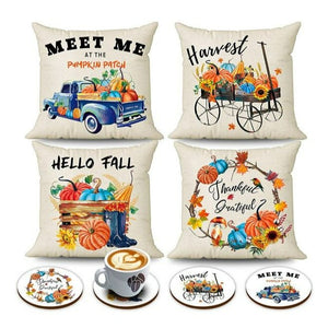💯CLEARANCE❗️❗️ Set of 4 Hello Fall Pillow Covers Pumpkin Wreath Farm Truck Sunflower 18x18