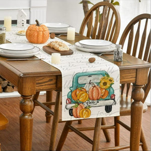 💯Fall Pumpkin Sunflower Truck Table Runner Autumn Thanksgiving Rustic Kitchen Dining 13x72"💯