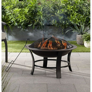 Wood Burning Fire Pit 26" Metal Round Easy Assemble Lightweight Outdoor Decor