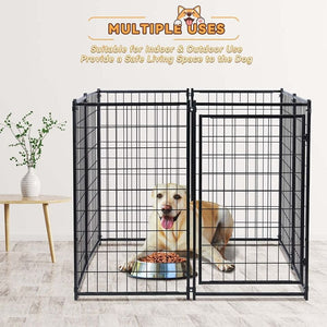 Large Dog Kennel Dog House 4ft x 4.2ft x 4.45ft Heavy Duty Metal Dog Crate Cage with Roof