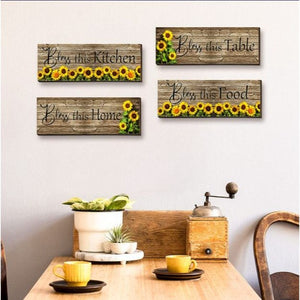 💯SALE❗️❗️4 Pieces Bless This Kitchen Table Home Food Sunflowers Rustic Wall Decor 11"💯