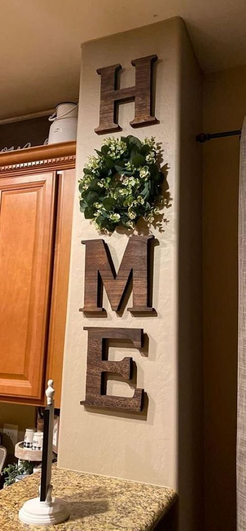 Rustic Wooden Home Sign with Artificial Eucalyptus Wreath Wall Hanging, 9.8 x 8.5 Inch *NEW*