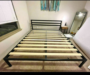QUEEN Metal Platform Bed Frame with Headboard Wood Slat Support No Box Spring Needed Easy Assemble