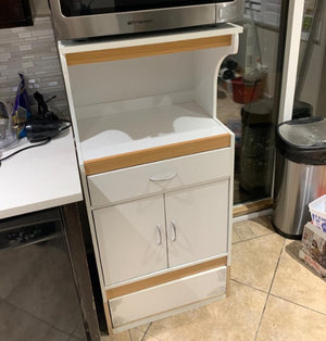 Portable Kitchen Microwave Cart | 1 Drawer + 2 Doors With Shelf for Storage | White Cabinet