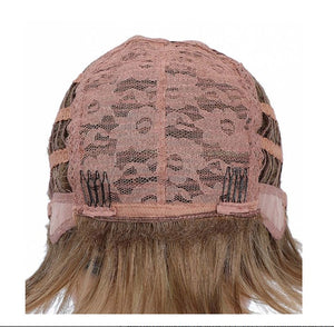 Pixie Cut Layered Wigs with Bangs Straight Synthetic Hair (Blonde Mixed Brown)