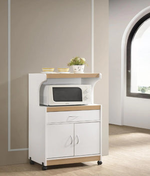 Portable Kitchen Microwave Cart | 1 Drawer + 2 Doors With Shelf for Storage | White Cabinet