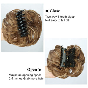 Claw Clip in Hair Bun Messy Hair Curly Wavy Ponytail Hairpieces Hair (Light Brown & Natural Blonde)