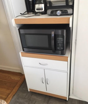 Portable Kitchen Microwave Cart | 1 Drawer + 2 Doors With Shelf for Storage | White Cabinet