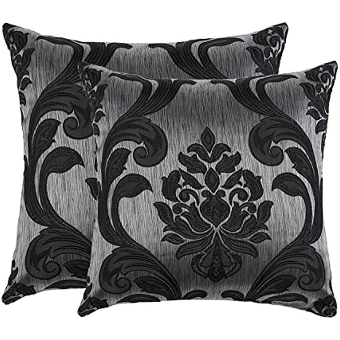 Black Throw Pillow Covers Jacquard Patterns Set of 2 Home Decor 20"x20"