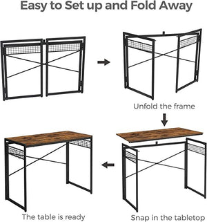 Heavy-Duty Foldable Computer Desk With Storage Hooks, Space Saving PC Gaming Workstation Desk,Solid