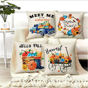 💯CLEARANCE❗️❗️ Set of 4 Hello Fall Pillow Covers Pumpkin Wreath Farm Truck Sunflower 18x18