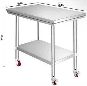 Stainless Steel Rolling Kitchen Restaurant Prep Table 36" x 24" **Brand New**