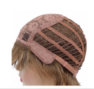 Pixie Cut Layered Wigs with Bangs Straight Synthetic Hair (Blonde Mixed Brown)